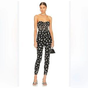 Retrofete Kendall Jumpsuit in Black & Silver Leopard NWT